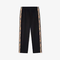 Check Trim Cotton Blend Track Pants in Navy - Men | Burberry® Official