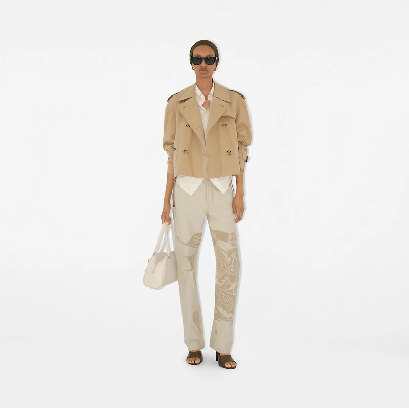 Cropped Gabardine Trench Jacket in Honey - Women, Cotton | Burberry® Official