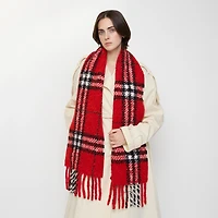 Check Alpaca Wool Blend Bouclé Scarf in Post red | Burberry® Official