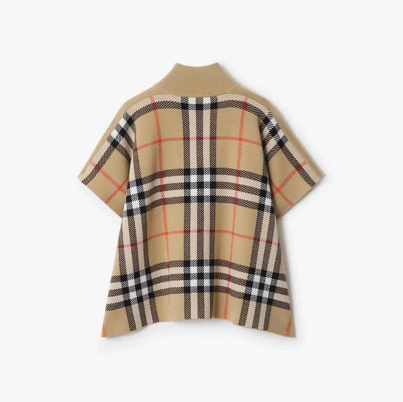 Reversible Check Wool Cape in Sand beige | Burberry® Official