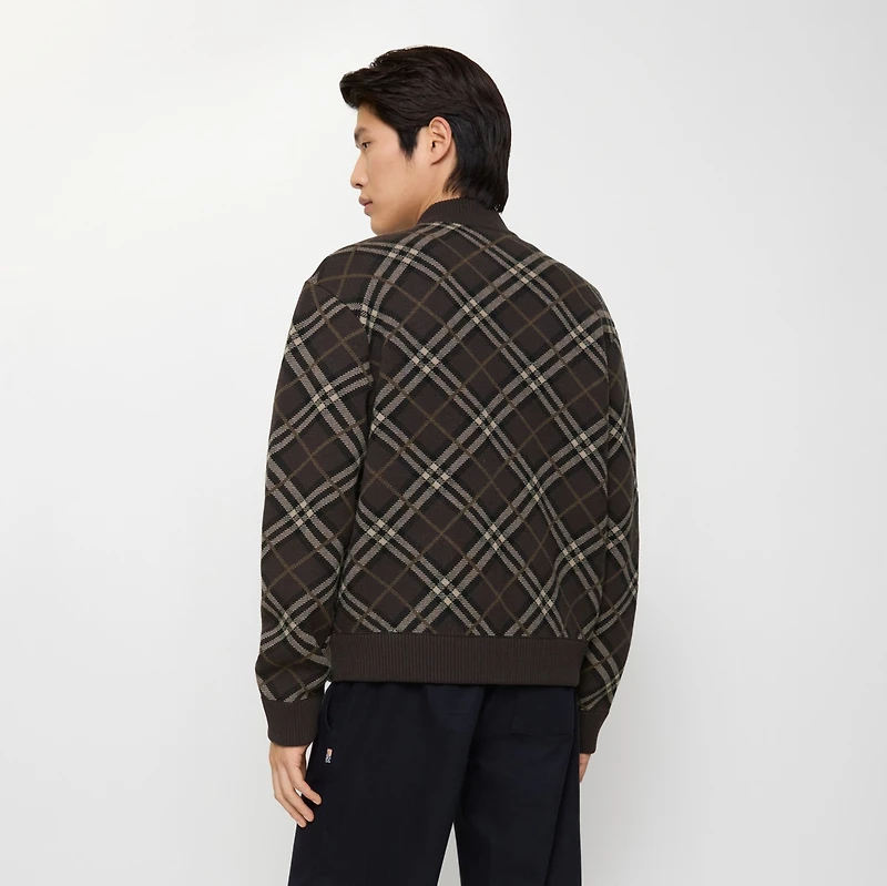 Check Wool Cashmere Bomber Jacket in Truffle brown - Men | Burberry® Official