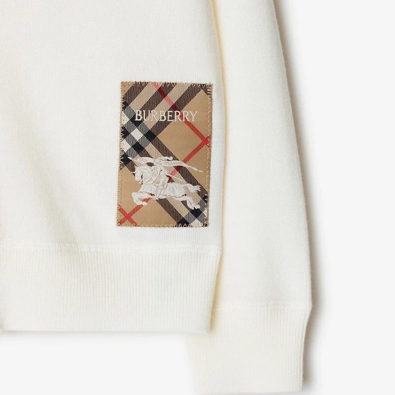 Check Label Wool Cardigan in Ivory | Burberry® Official