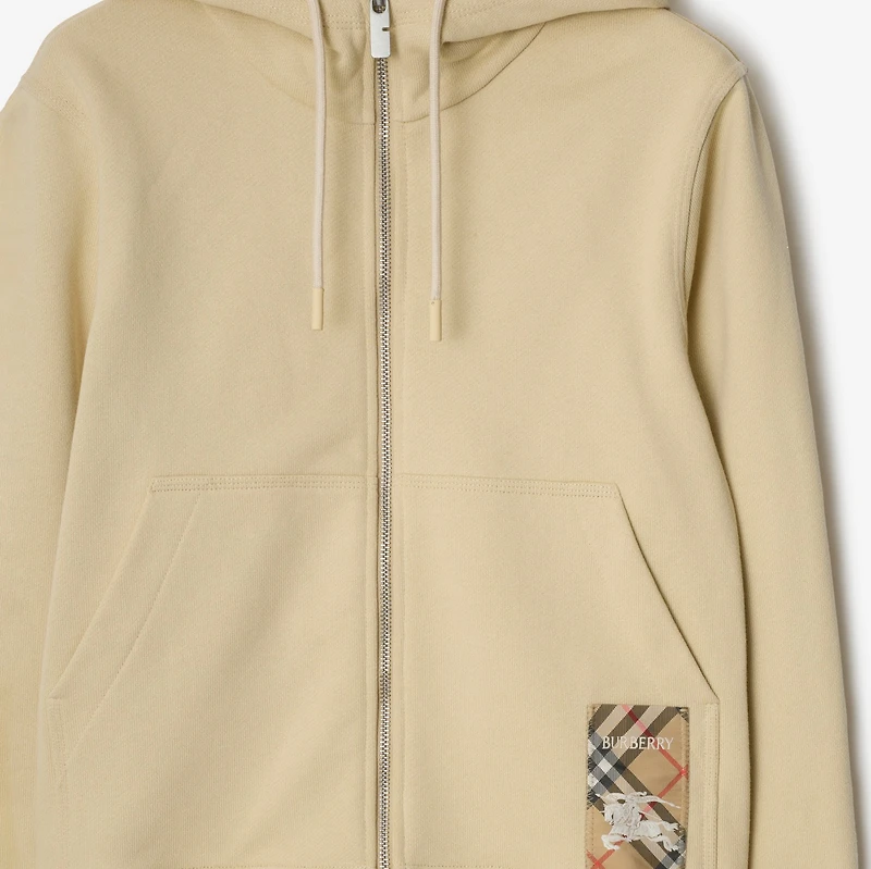 Check Label Cotton Zip Hoodie in Nutmeg - Women | Burberry® Official