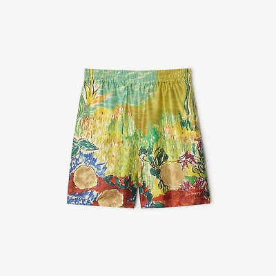 Highgrove Fountain Silk Shorts in Harbour green - Men | Burberry® Official