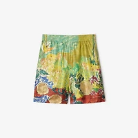 Highgrove Fountain Silk Shorts in Harbour green - Men | Burberry® Official