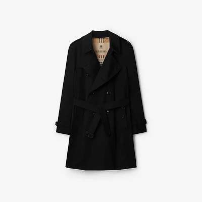 Mid-length Kensington Heritage Trench Coat in Black - Men, Cotton Gabardine | Burberry® Official