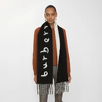 Reversible Logo Alpaca Wool Blend Scarf in Black | Burberry® Official