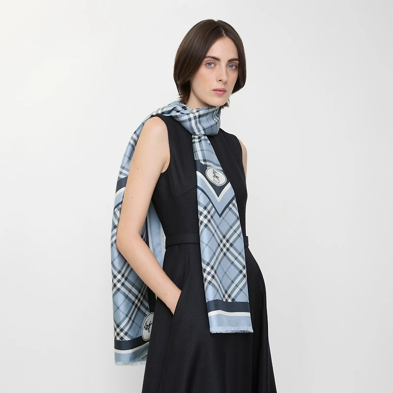 Check Knight Stamp Silk Scarf in Bank blue | Burberry® Official