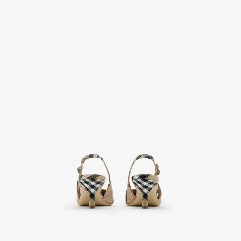 Check Dame Slingback Pumps​ in Sand - Women, Linen | Burberry® Official