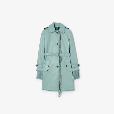 Short Fringed Leather Car Coat in Turquoise - Women | Burberry® Official