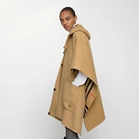 Reversible Shearling Trim Check Cashmere Cape in Sand beige | Burberry® Official