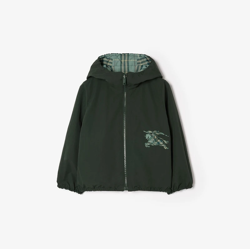 Reversible Check Hooded Jacket in Gulf green | Burberry® Official