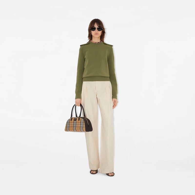 Check Epaulette Wool Cashmere Blend Sweater in Wreath - Women | Burberry® Official