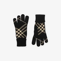 Check Cashmere Blend Gloves in Black/calico beige - Men | Burberry® Official