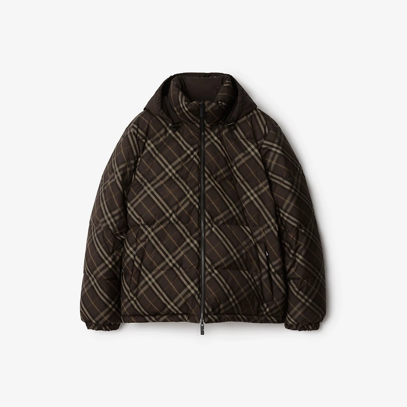 Reversible Check Snowdon Puffer Jacket in Truffle brown - Men | Burberry® Official