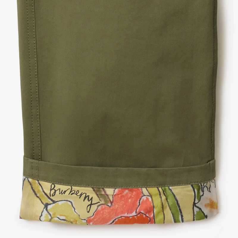 Highgrove Turn-up Cotton Trousers in Wreath - Women | Burberry® Official