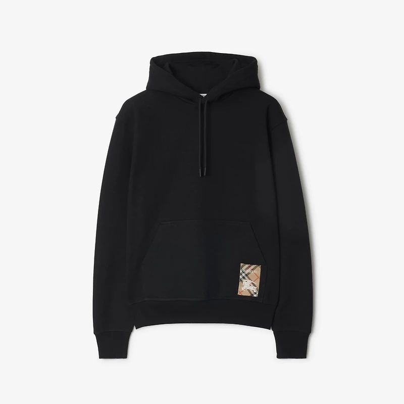 Check Label Cotton Hoodie in Black - Men | Burberry® Official