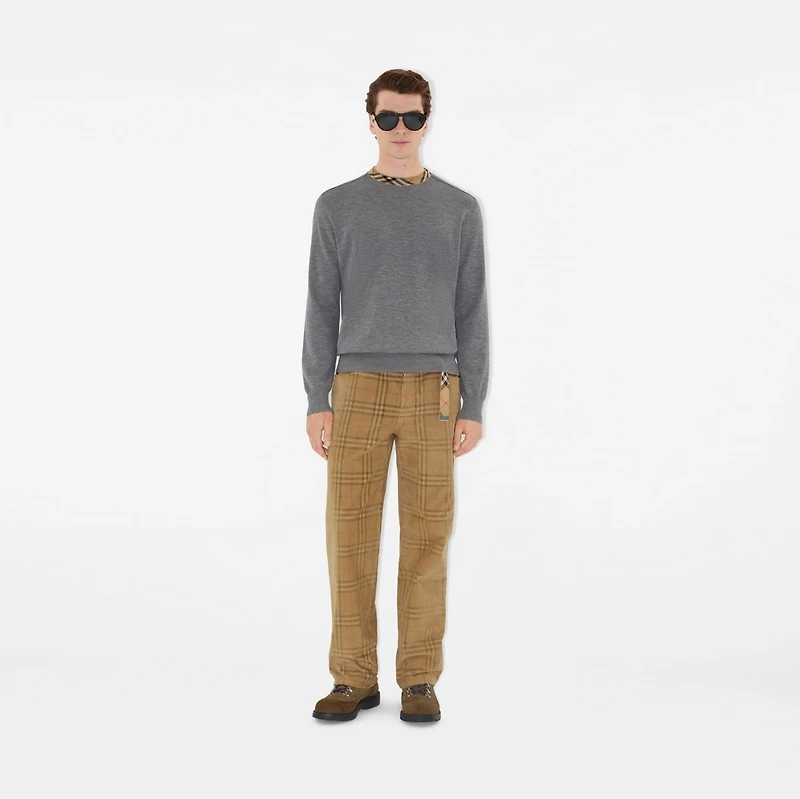 Check Trim Wool Sweater in Grey - Men | Burberry® Official