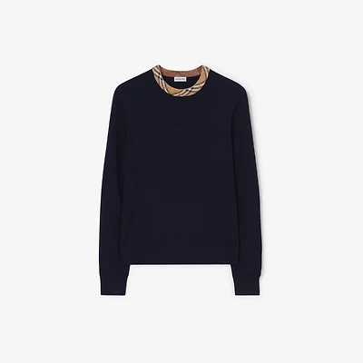Check Trim Wool Sweater in Navy - Men | Burberry® Official