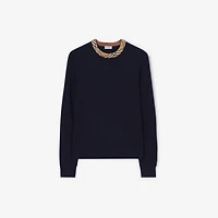 Check Trim Wool Sweater in Navy - Men | Burberry® Official