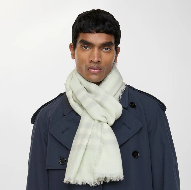 Wide Check Wool Scarf in Mint | Burberry® Official