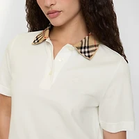 Check Collar Cotton Polo Shirt in Chalk white - Women | Burberry® Official