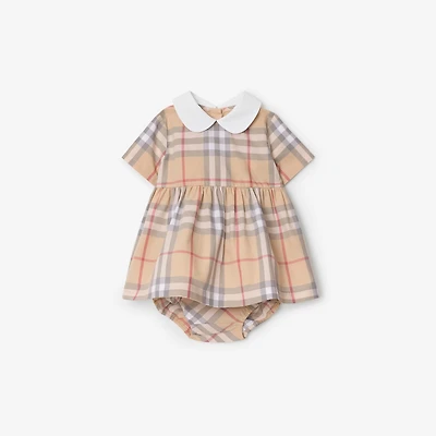 Check Cotton Poplin Dress with Bloomers in Pale stone - Children | Burberry® Official