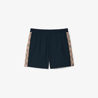 Check Trim Swim Shorts in Navy - Men, Nylon | Burberry® Official