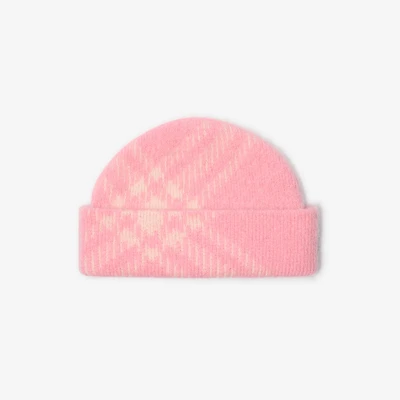 Check Mohair Wool Blend Beanie in Sugar pink - Men | Burberry® Official