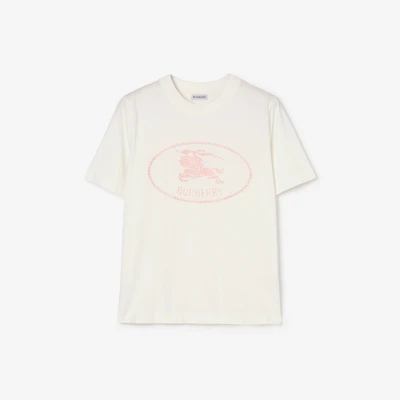 Knight Stamp Cotton T-shirt in Chalk white/mallow pink - Women | Burberry® Official