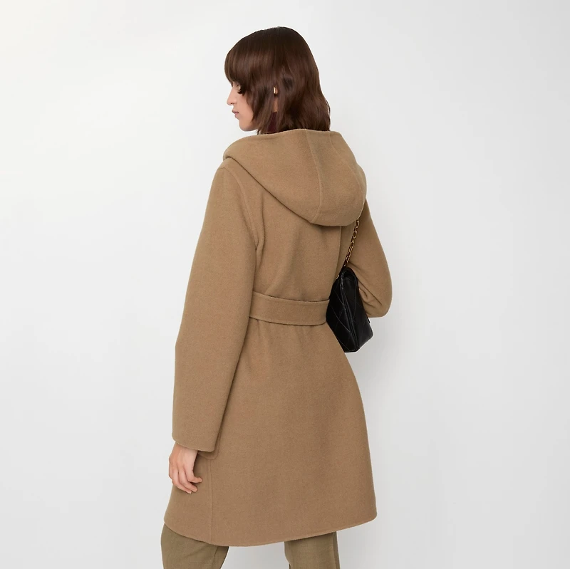 Reversible Wool Hooded Wrap Coat in Camel brown/treacle brown - Women | Burberry® Official