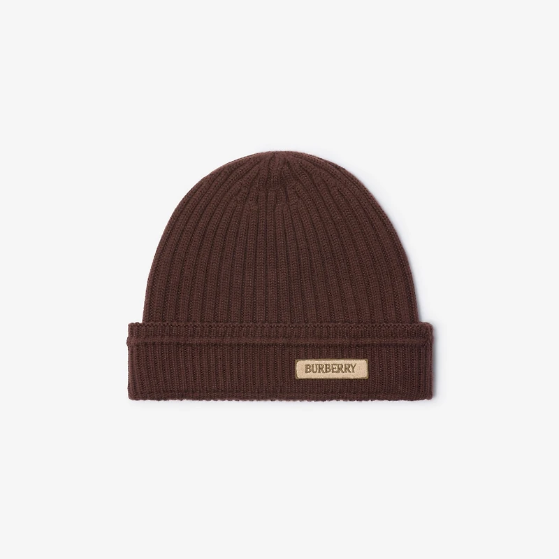 Logo Patch Wool Beanie in Treacle brown - Men | Burberry® Official