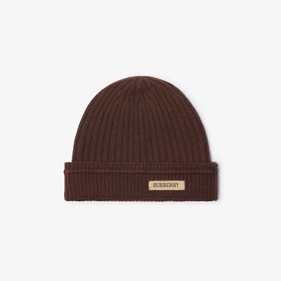Logo Patch Wool Beanie in Treacle brown - Men | Burberry® Official