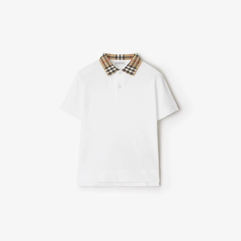 Check Collar Cotton Polo Shirt in White | Burberry® Official