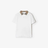 Check Collar Cotton Polo Shirt in White | Burberry® Official