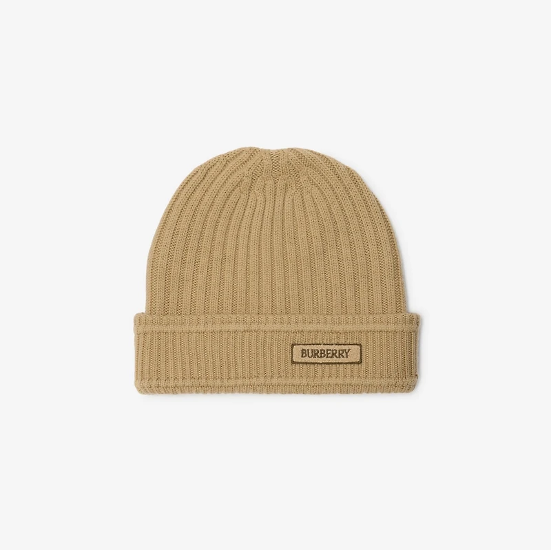 Logo Wool Beanie in Sand - Men | Burberry® Official