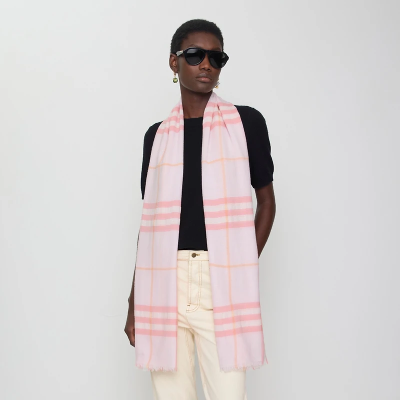 Wide Check Wool Scarf in Sugar | Burberry® Official