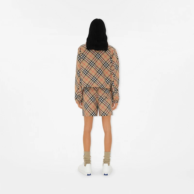 Cropped Reversible Check Hooded Jacket in Sand - Women, Nylon | Burberry® Official