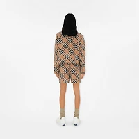 Cropped Reversible Check Hooded Jacket in Sand - Women, Nylon | Burberry® Official
