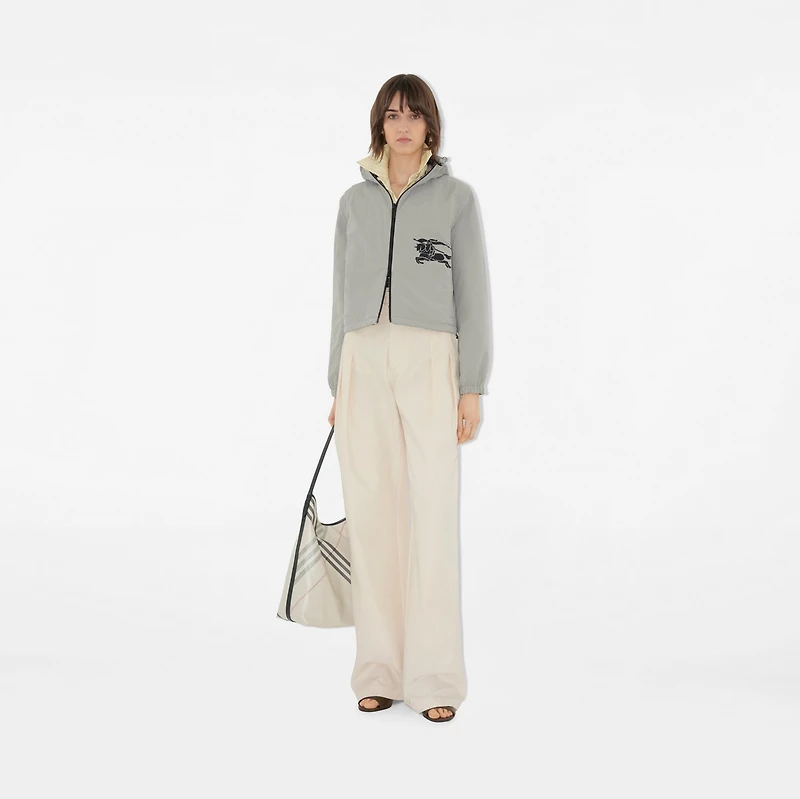 Cropped Reversible Check Jacket in Mauve grey - Women, Nylon | Burberry® Official