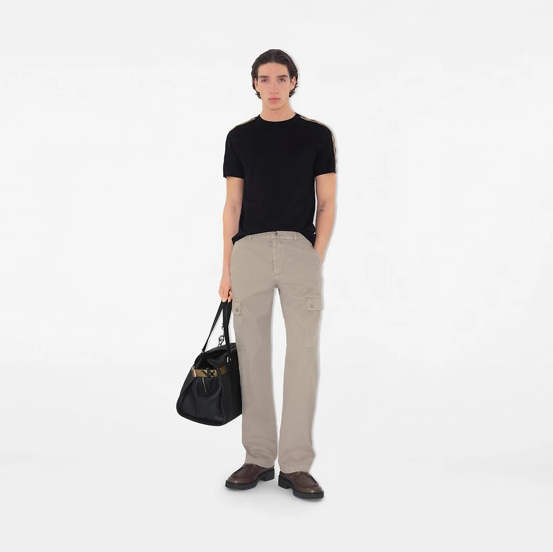 Check Trim Cotton T-shirt in Black - Men | Burberry® Official