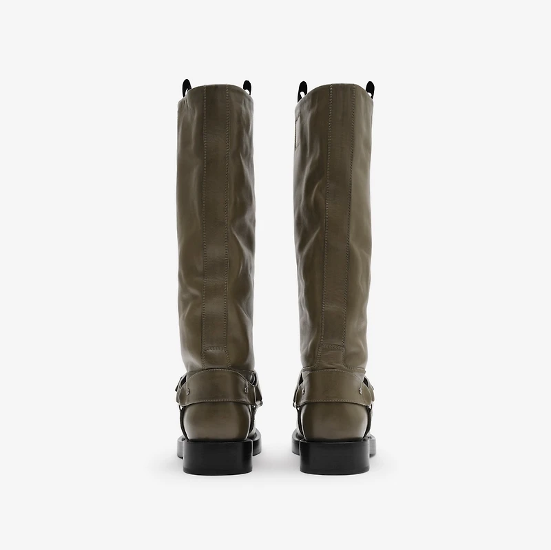 Leather Saddle High Boots in Loch - Women | Burberry® Official