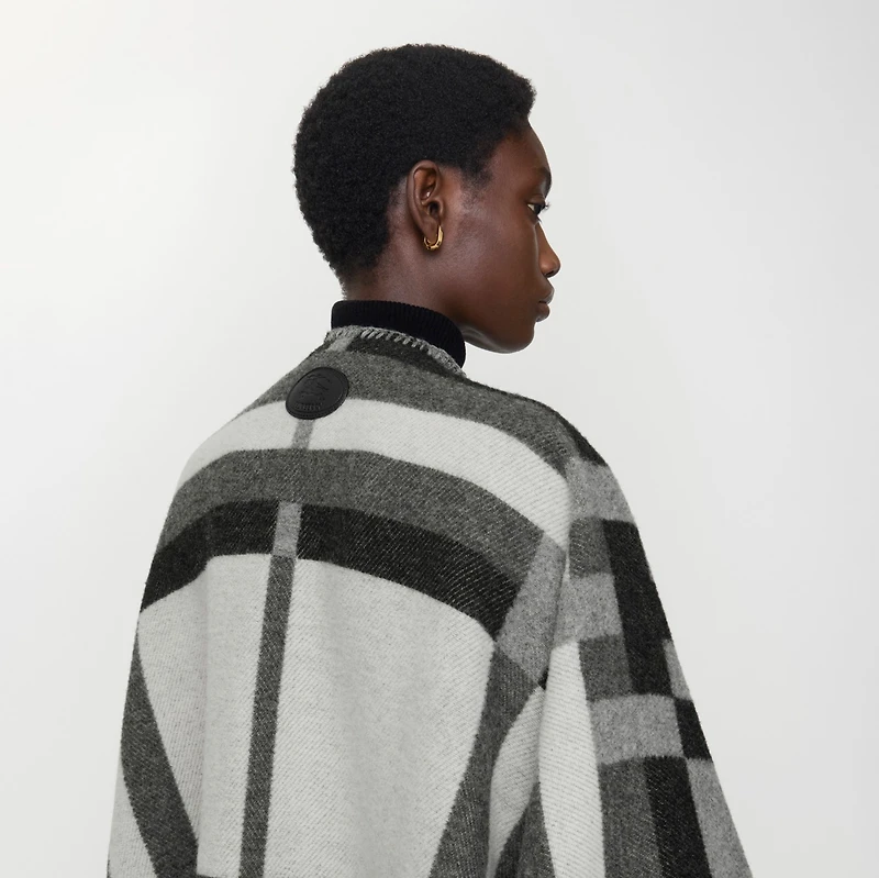 Colour Block Check​ Wool Cape in Chalk | Burberry® Official