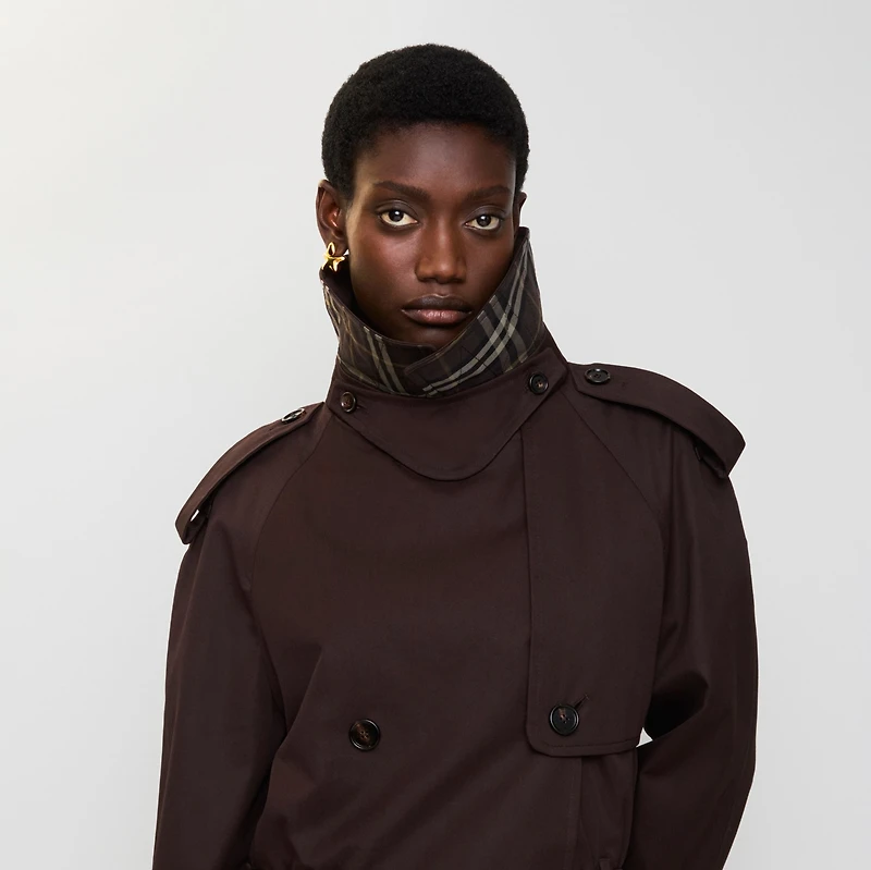 Cropped Gabardine Trench Jacket in Clove brown - Women, Cotton | Burberry® Official