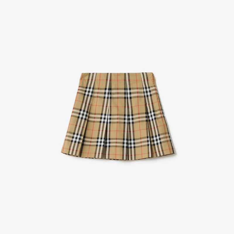 Pleated Check Cotton Twill Skirt in Sand beige | Burberry® Official
