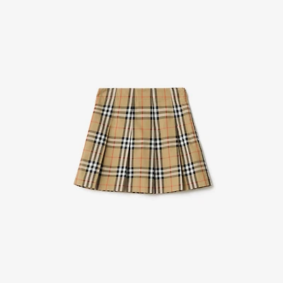 Pleated Check Cotton Twill Skirt in Sand beige | Burberry® Official