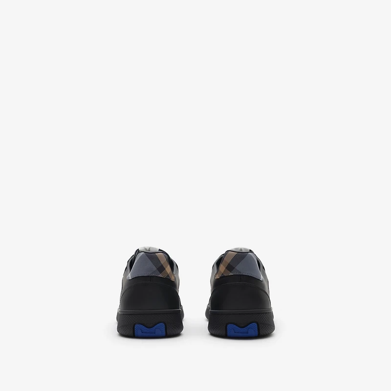 Leather and Check Terrace Sneakers​ in Black/wave blue - Men | Burberry® Official