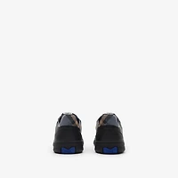 Leather and Check Terrace Sneakers​ in Black/wave blue - Men | Burberry® Official