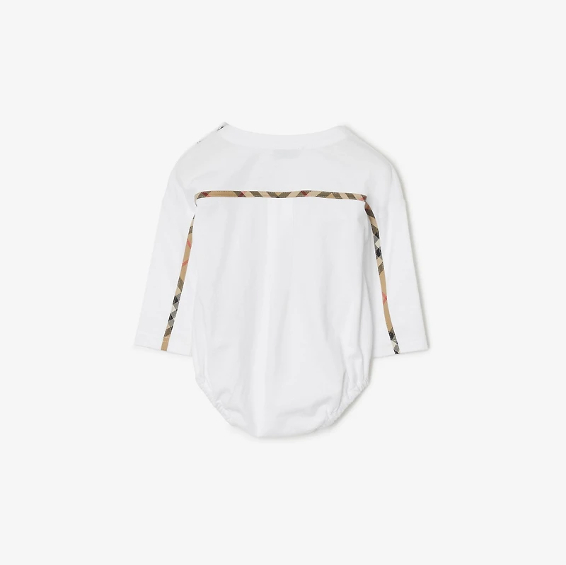 Check Trim Cotton Bodysuit in White - Children | Burberry® Official