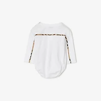 Check Trim Cotton Bodysuit in White - Children | Burberry® Official